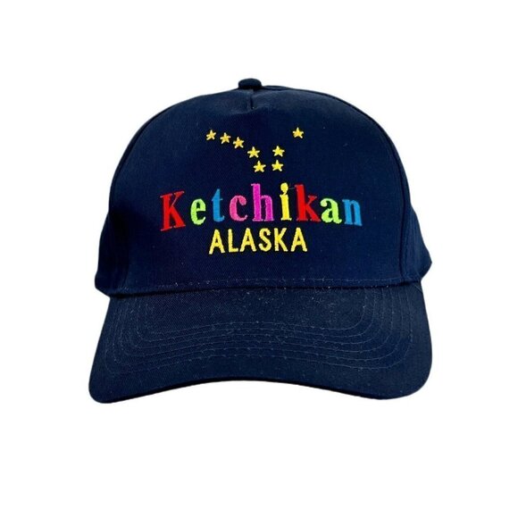 VTG KETCHIKAN ALASKA Navy Multicolor Yellow Stars Cap Hat Snapback Arctic Circle - Picture 6 of 6